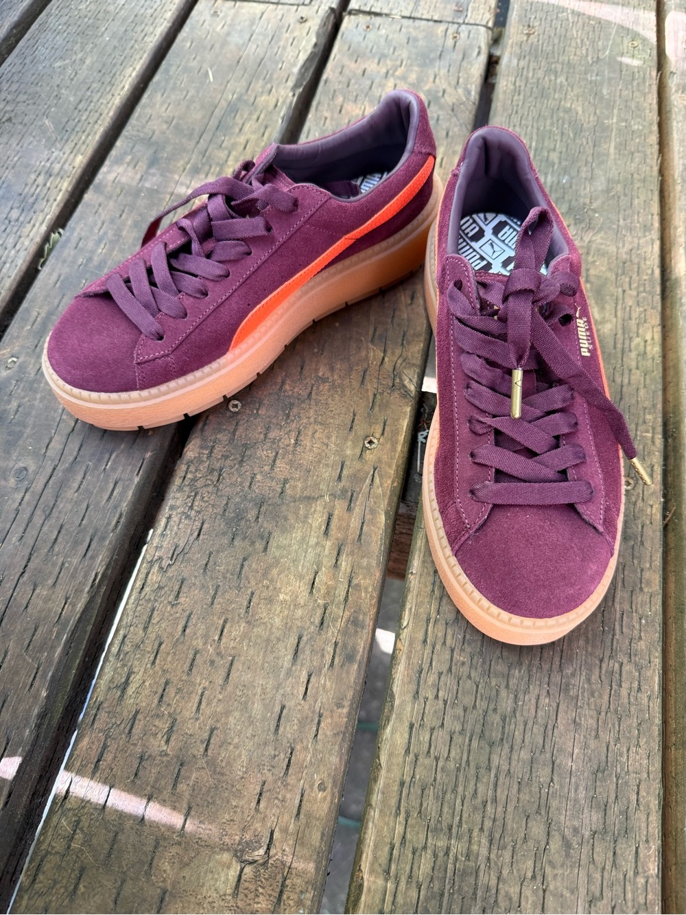Puma Platform Trace Burgundy Orange Block Sneaker Creeper Sz 9.5